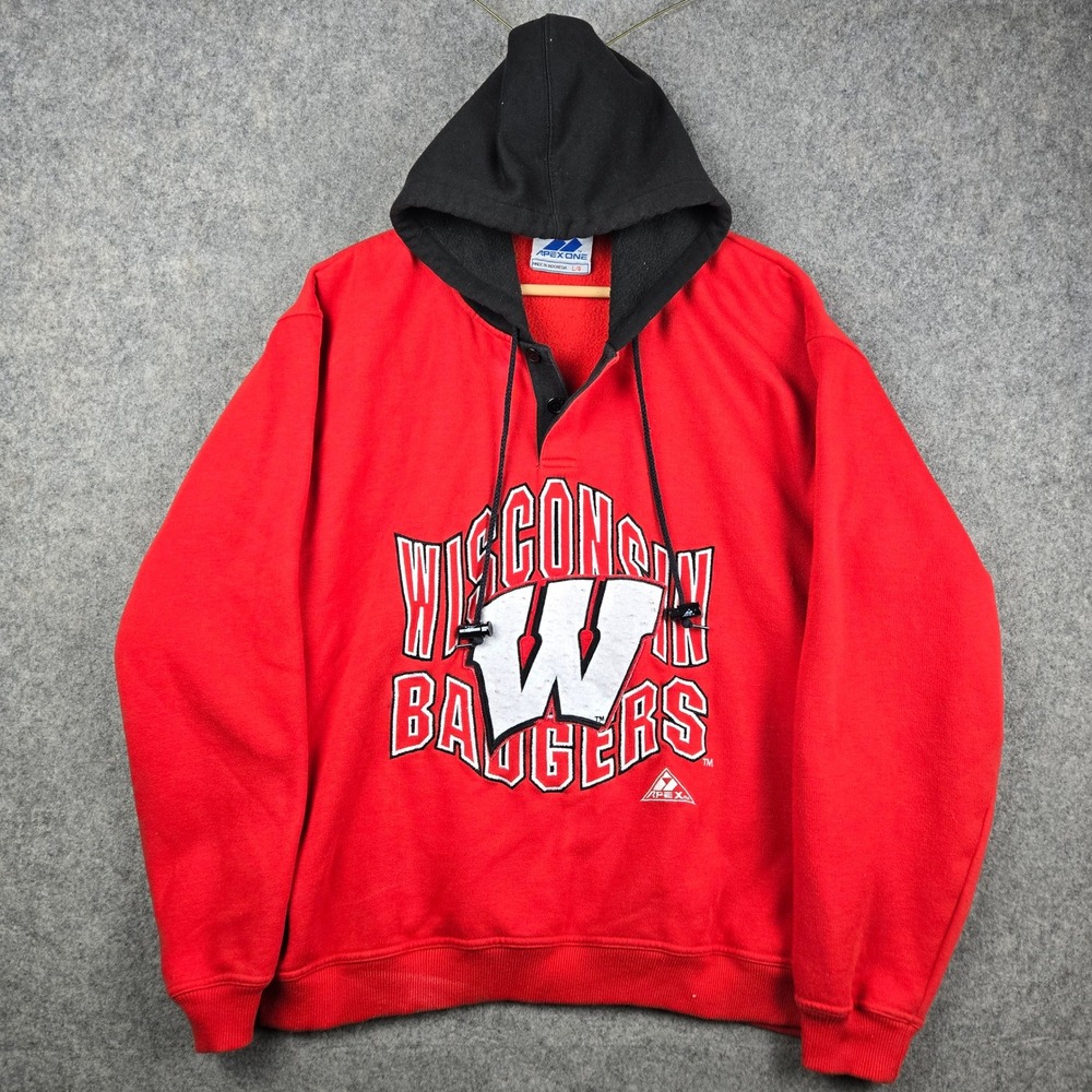 Apex One Wisconsin Badgers Hoodie Mens Large Red Pullover NCAA Vintage 90s Sport
